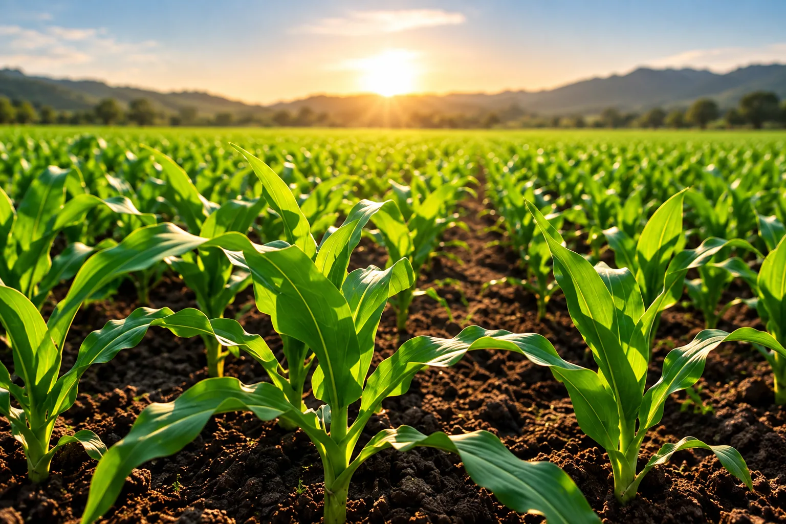 Cultivated farmland under warm sunlight